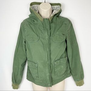 3/$25 Roxy Army Green Canvas Bomber Jacket Small Lightweight Coat Small
